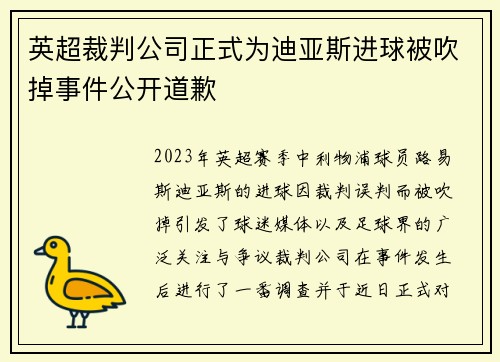 英超裁判公司正式为迪亚斯进球被吹掉事件公开道歉